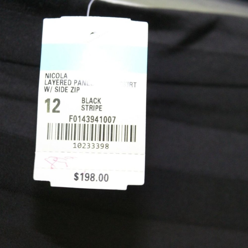 NWT J. McLaughlin Striped Nicola Layered Panel Pencil Skirt Black Size 12 H13124 - Picture 5 of 11